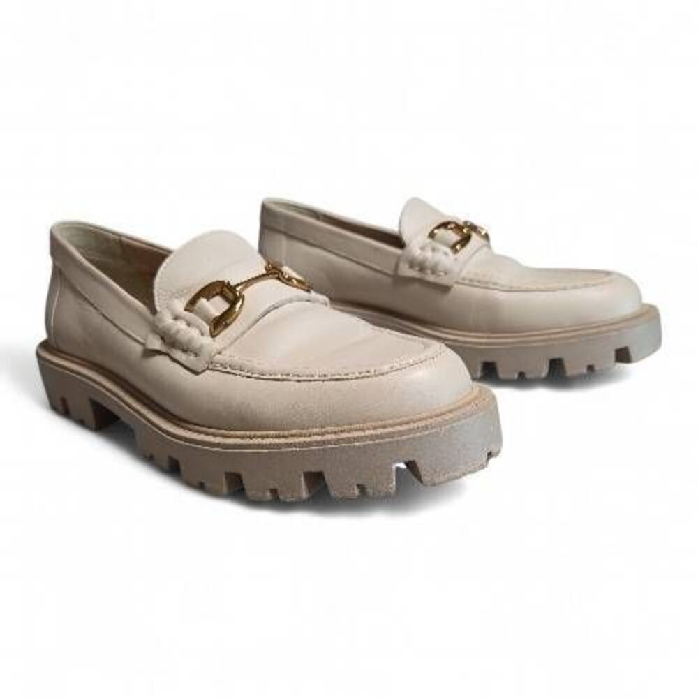 Zara Cream Chunky Lug Sole Loafers Gold Horsebit Hardware Sz 40 (US 9-9.5)